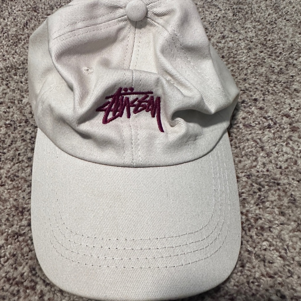 Stussy Cream Cap with Maroon Logo